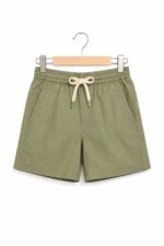 پیراهن لینن آستین بلند یقه دیپلمات و شلوارک کتان سبز zara - Image 3