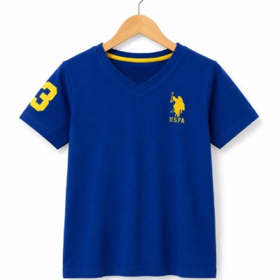 تیشرت بچگانه آبی نفتی us.polo.assn لوگو زرد