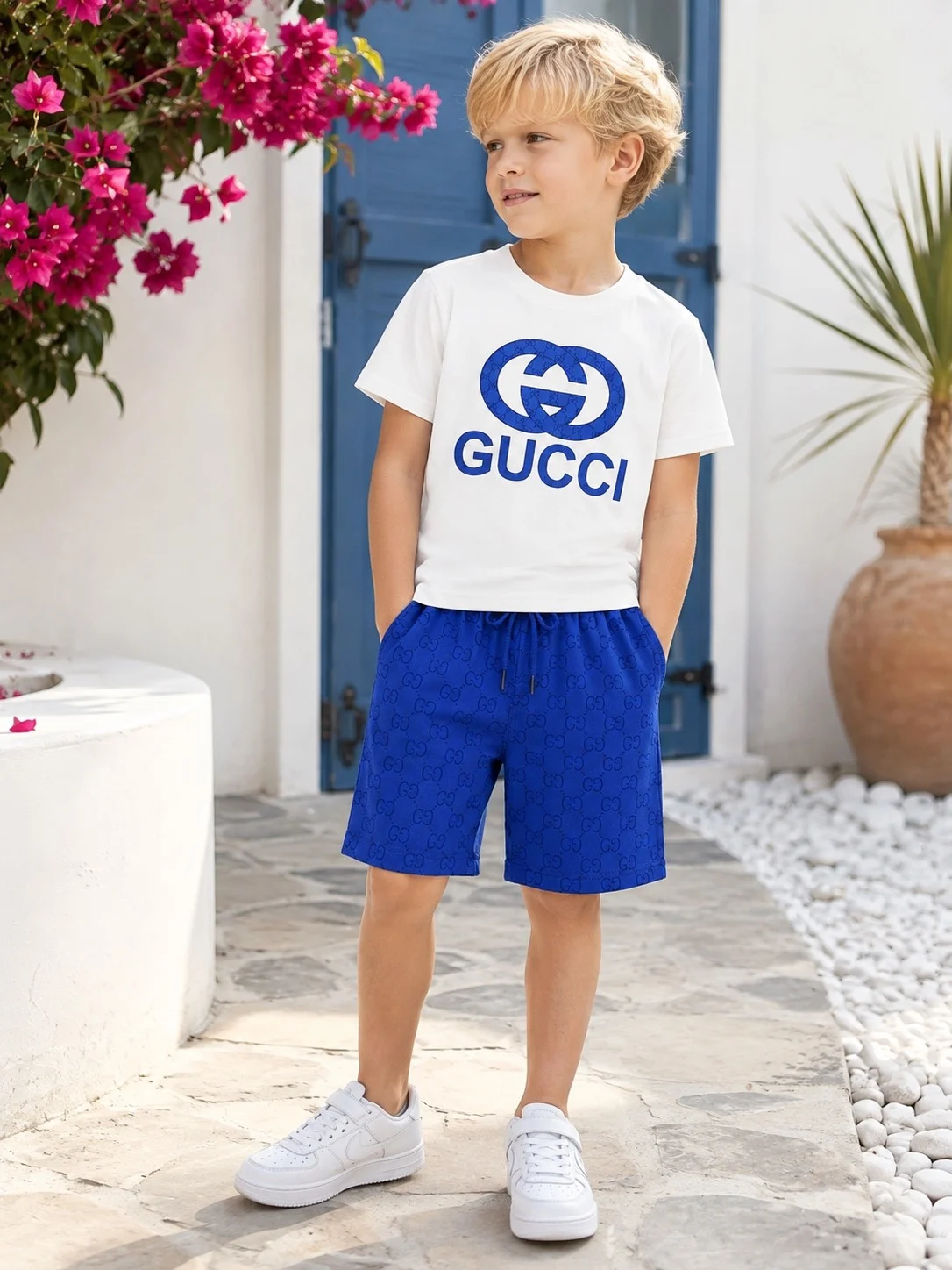 400a0ee9-2975-41f8-a536-a6da5dcd00ac ست تیشرت و شلوارک پسرانه طرح GUCCI - Image 1