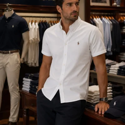 پیراهن آستین کوتاه سفید مردانه polo ralph lauren